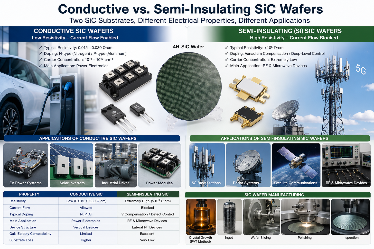 Últimos blogs de la empresa sobre Waferas de SiC semisolantes vs conductoras: se explican las principales diferencias