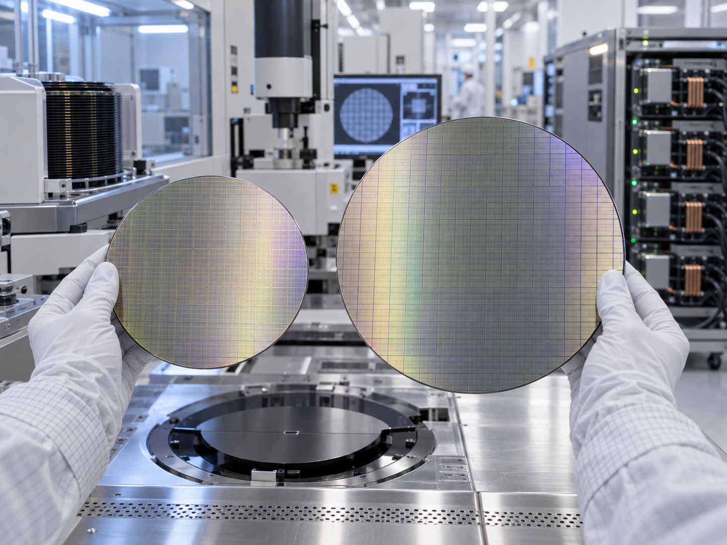 Últimos blogs de la empresa sobre 200mm vs 300mm GaN-on-Silicon Wafers for AI Power Electronics: Wafer Bow, Buffer Layers, Epitaxy Uniformity, Cost and Fo