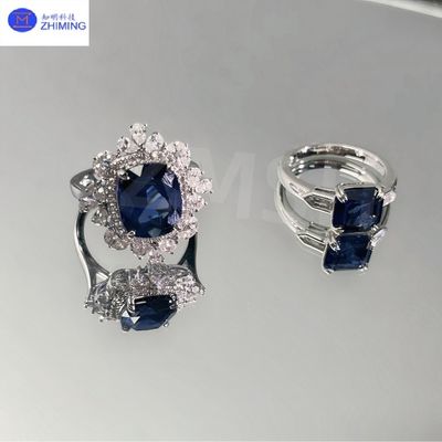 Anillo de piedra preciosa de color zafiro sintético a medida Joyería hecha a mano azul real